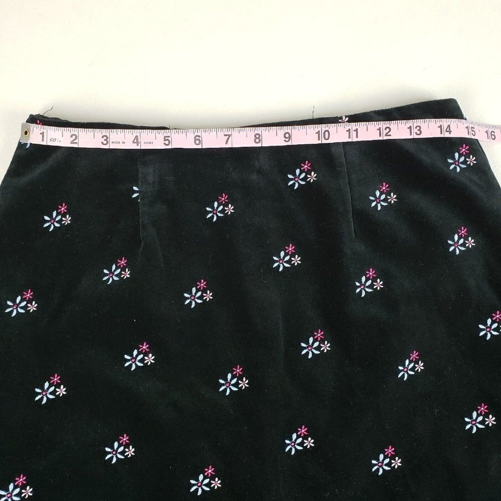 Hanna Andersson Velvet Floral Skirt Black Womens 8 Embroidered Pencil Lined - Picture 8 of 8